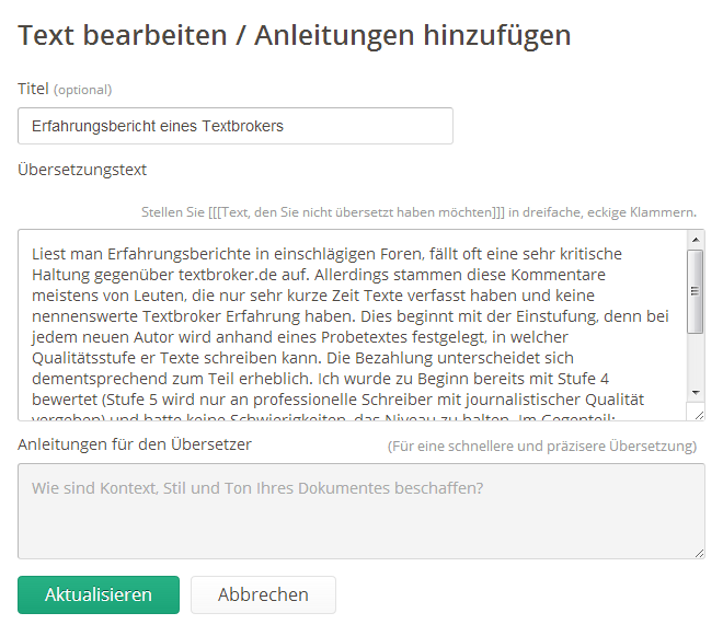 Gengo.com Auftragsfeld